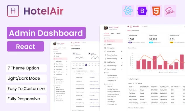 HotelAir - React Hotel Management Admin Dashboard Template
