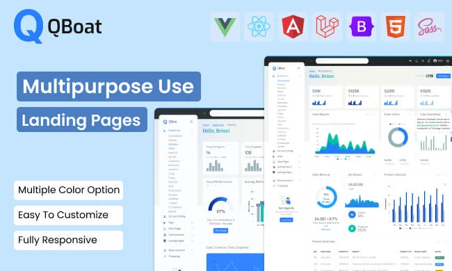Qboat - Bootstrap Responsive Admin Dashboard Template with Angular Vue React Laravel Starter Kit